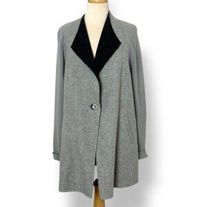 Per Se Womens Mixed Media Wool Flannel Car Coat Two-Tone Sweater Black Gray S 12
